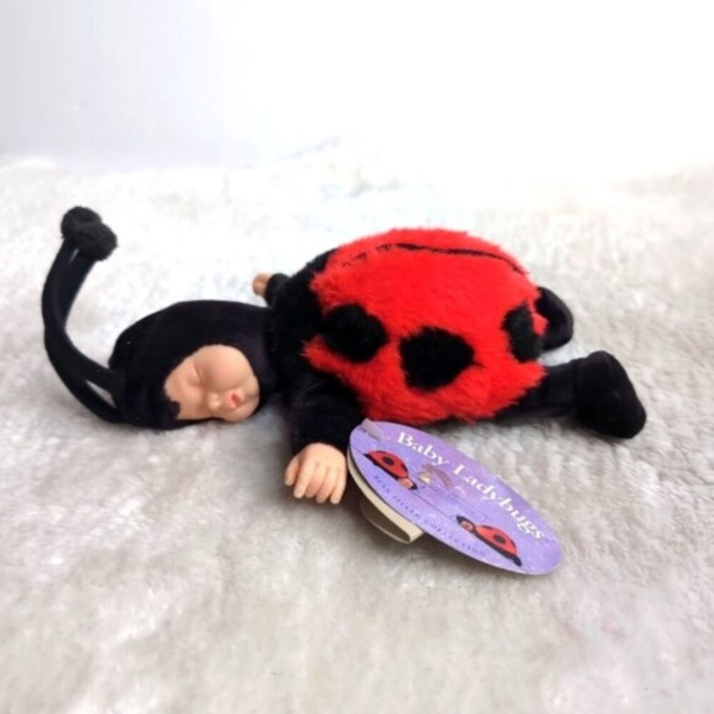 NWT 1997 Anne Geddes 9" mini Sleeping Baby Ladybug Plush Bean Doll - Picture 1 of 7